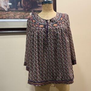 Life Style Long Sleeve Flowy Floral Blouse